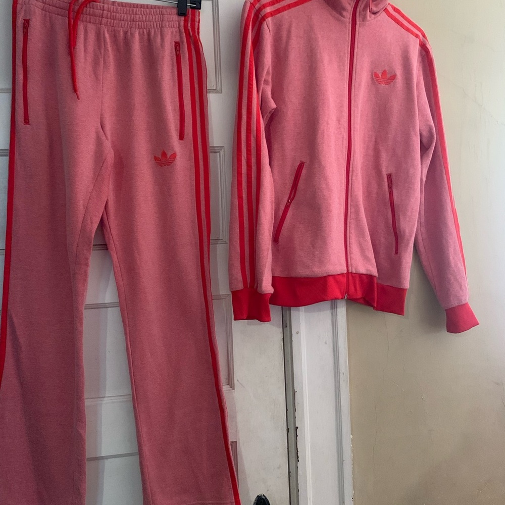 Heather red Adidas track suit